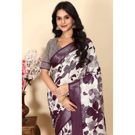 Amfyn Women's Cotton Silk Floral Printed Saree With Unstitched Blouse 5.5Mtr (Multicolor)