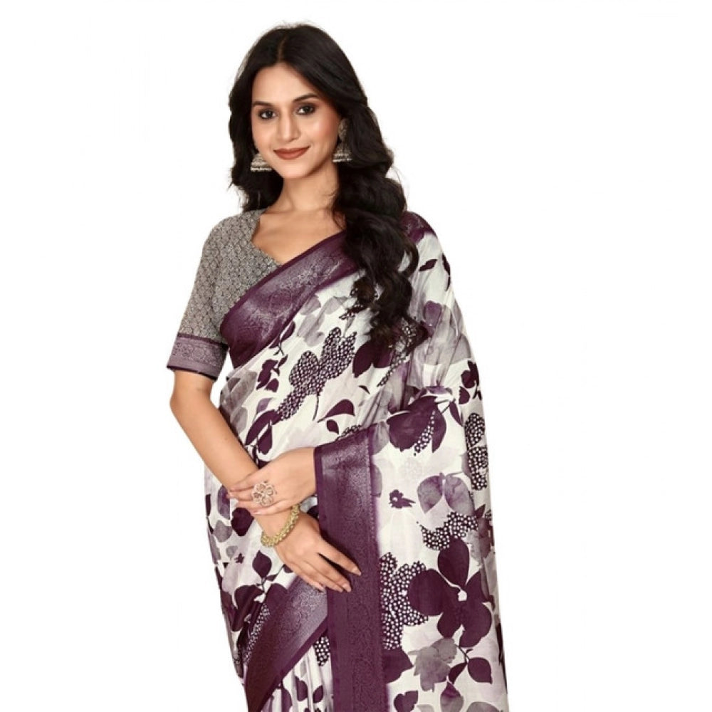 Amfyn Women's Cotton Silk Floral Printed Saree With Unstitched Blouse 5.5Mtr (Multicolor)