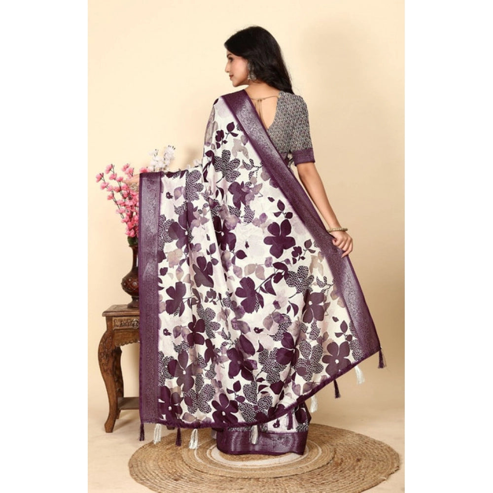 Amfyn Women's Cotton Silk Floral Printed Saree With Unstitched Blouse 5.5Mtr (Multicolor)