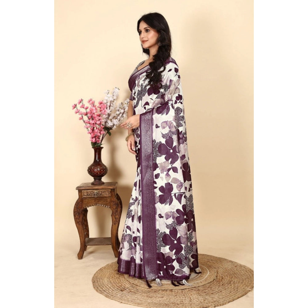 Amfyn Women's Cotton Silk Floral Printed Saree With Unstitched Blouse 5.5Mtr (Multicolor)