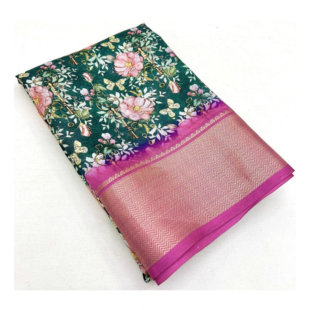 Amfyn Women's Cotton Silk Floral Printed Saree With Unstitched Blouse 5.5Mtr (Green)