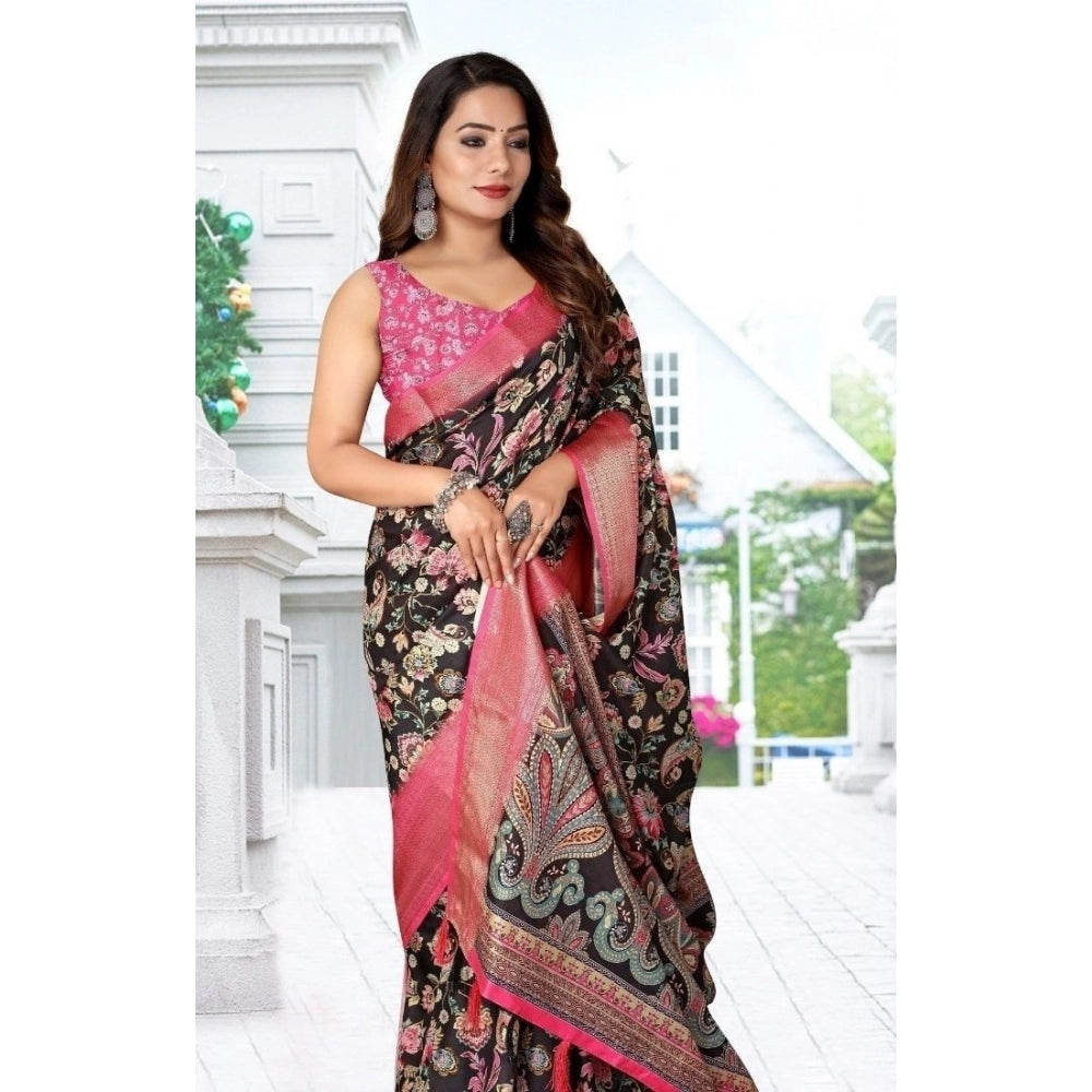 Amfyn Women's Cotton Silk Floral Printed Saree With Unstitched Blouse 5.5Mtr (Multicolor)