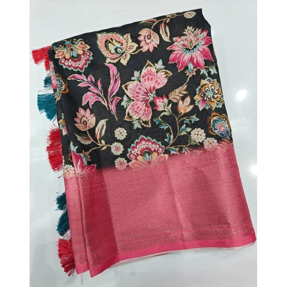 Amfyn Women's Cotton Silk Floral Printed Saree With Unstitched Blouse 5.5Mtr (Multicolor)