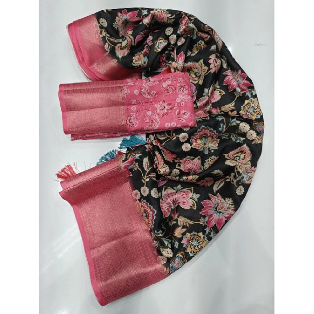 Amfyn Women's Cotton Silk Floral Printed Saree With Unstitched Blouse 5.5Mtr (Multicolor)