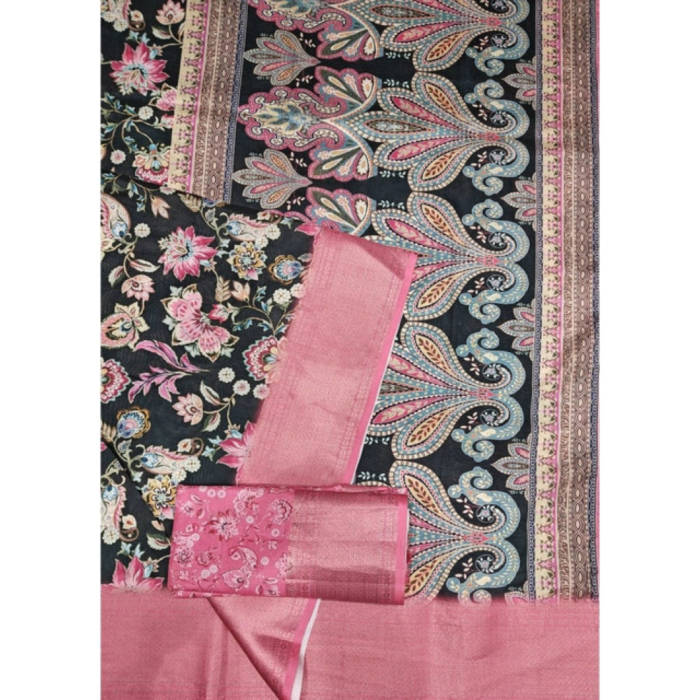 Amfyn Women's Cotton Silk Floral Printed Saree With Unstitched Blouse 5.5Mtr (Multicolor)
