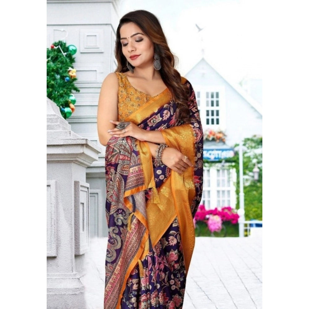 Amfyn Women's Cotton Silk Floral Printed Saree With Unstitched Blouse 5.5Mtr (Multicolor)