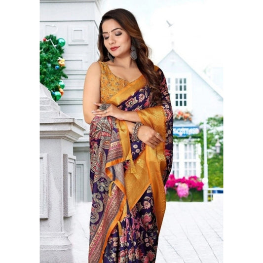 Amfyn Women's Cotton Silk Floral Printed Saree With Unstitched Blouse 5.5Mtr (Multicolor)
