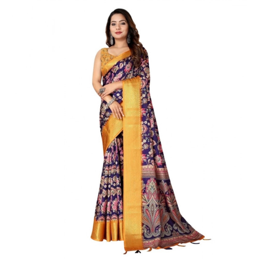 Amfyn Women's Cotton Silk Floral Printed Saree With Unstitched Blouse 5.5Mtr (Multicolor)