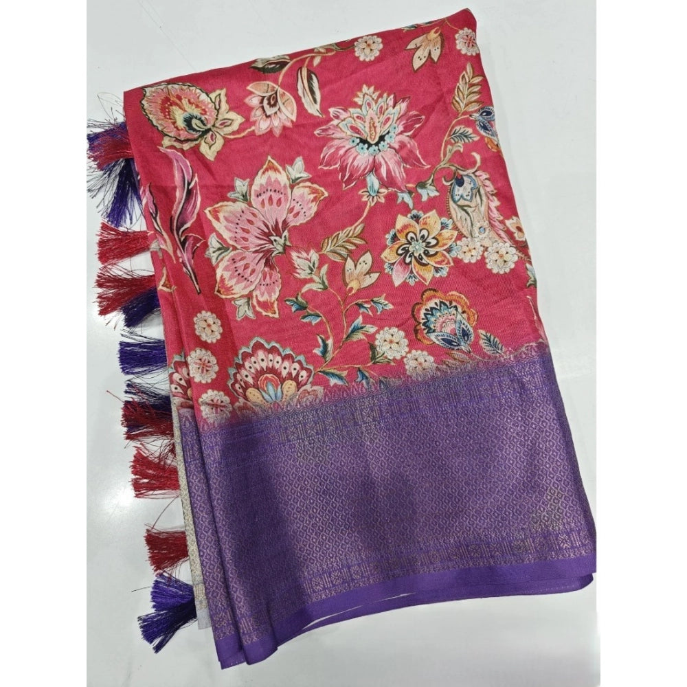 Amfyn Women's Cotton Silk Floral Printed Saree With Unstitched Blouse 5.5Mtr (Pink-Purple)