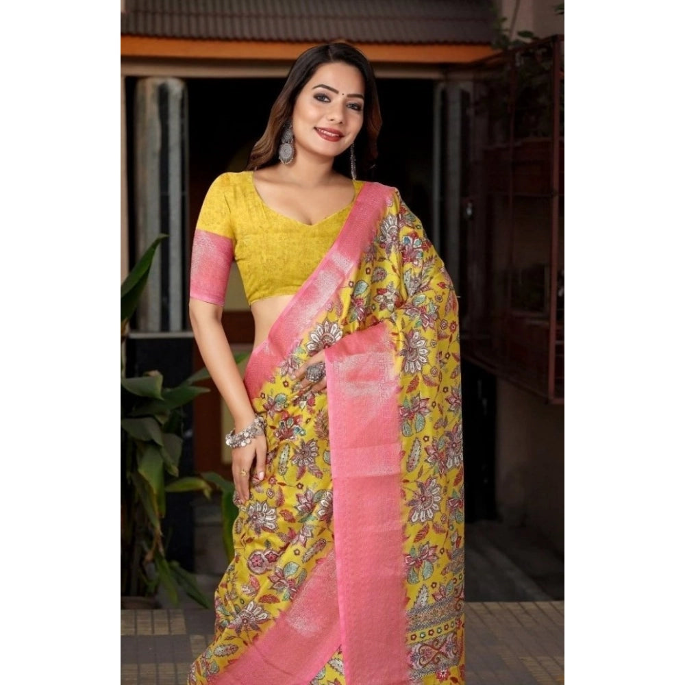 Amfyn Women's Cotton Silk Floral Printed Saree With Unstitched Blouse 5.5Mtr (Multicolor)
