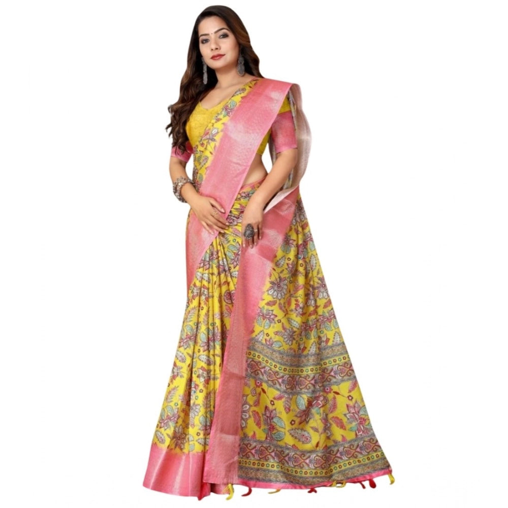 Amfyn Women's Cotton Silk Floral Printed Saree With Unstitched Blouse 5.5Mtr (Multicolor)