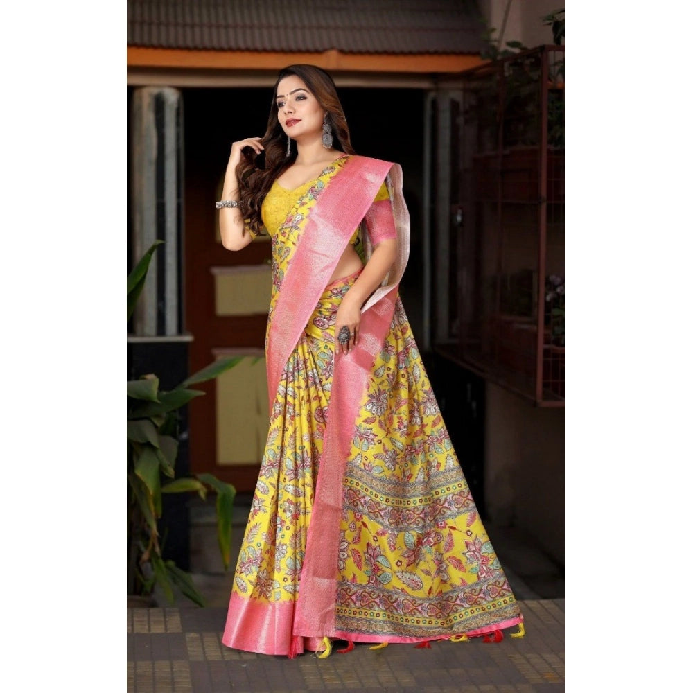 Amfyn Women's Cotton Silk Floral Printed Saree With Unstitched Blouse 5.5Mtr (Multicolor)