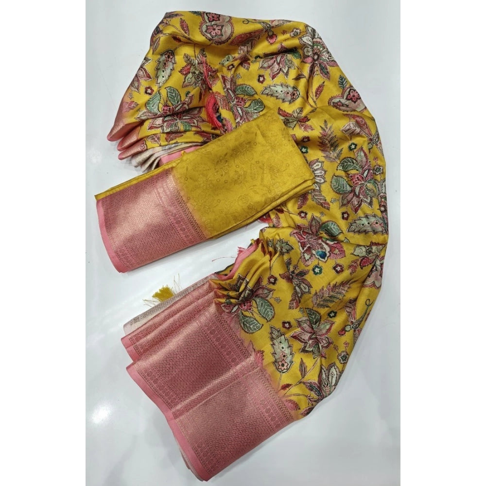 Amfyn Women's Cotton Silk Floral Printed Saree With Unstitched Blouse 5.5Mtr (Multicolor)