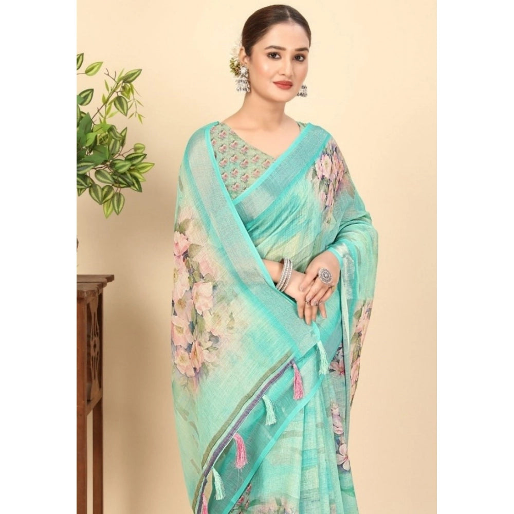 Amfyn Women's Cotton Silk Floral Printed Saree With Unstitched Blouse 5.5Mtr (Multicolor)