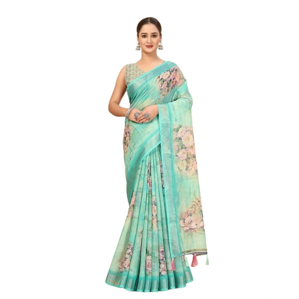 Amfyn Women's Cotton Silk Floral Printed Saree With Unstitched Blouse 5.5Mtr (Multicolor)