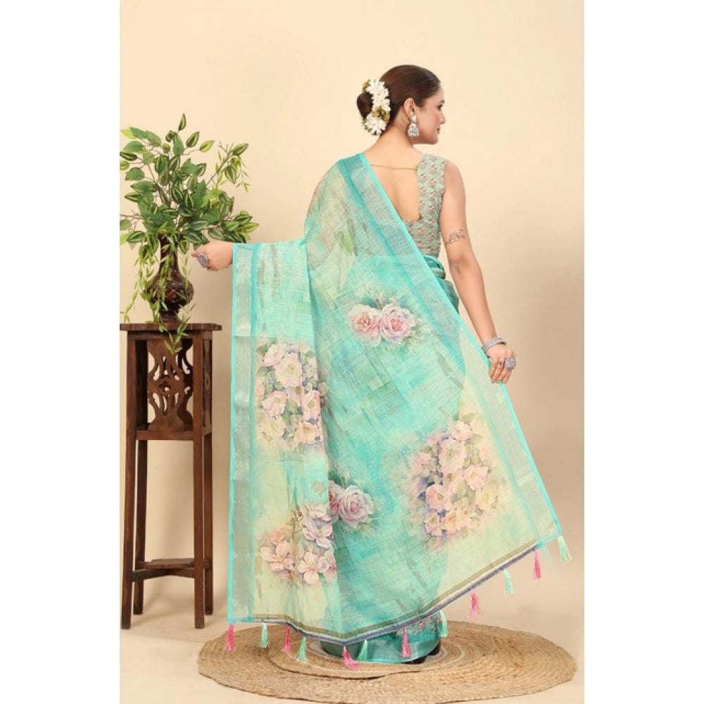 Amfyn Women's Cotton Silk Floral Printed Saree With Unstitched Blouse 5.5Mtr (Multicolor)