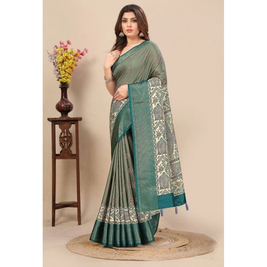Amfyn Women's Cotton Silk Printed Saree With Unstitched Blouse 5.5Mtr (Multicolor)
