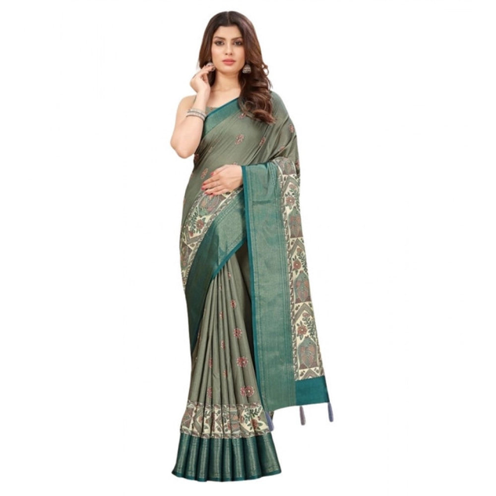 Amfyn Women's Cotton Silk Printed Saree With Unstitched Blouse 5.5Mtr (Multicolor)