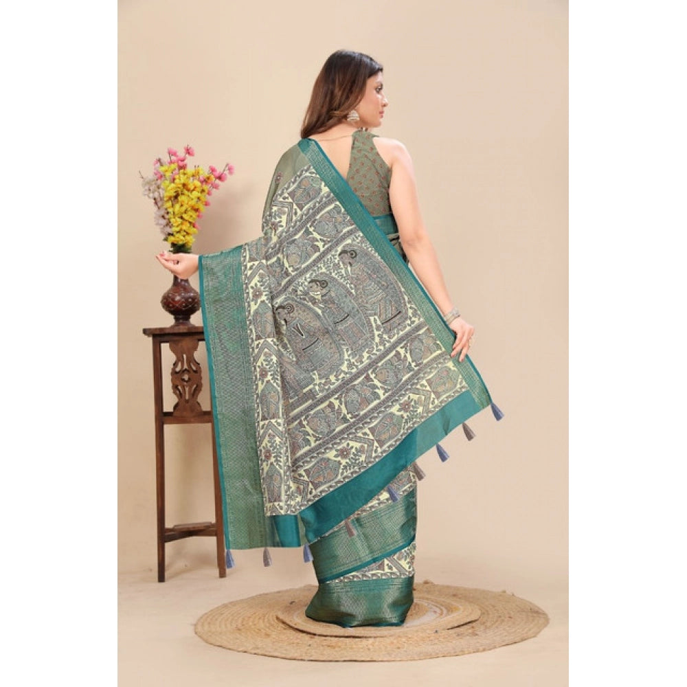 Amfyn Women's Cotton Silk Printed Saree With Unstitched Blouse 5.5Mtr (Multicolor)