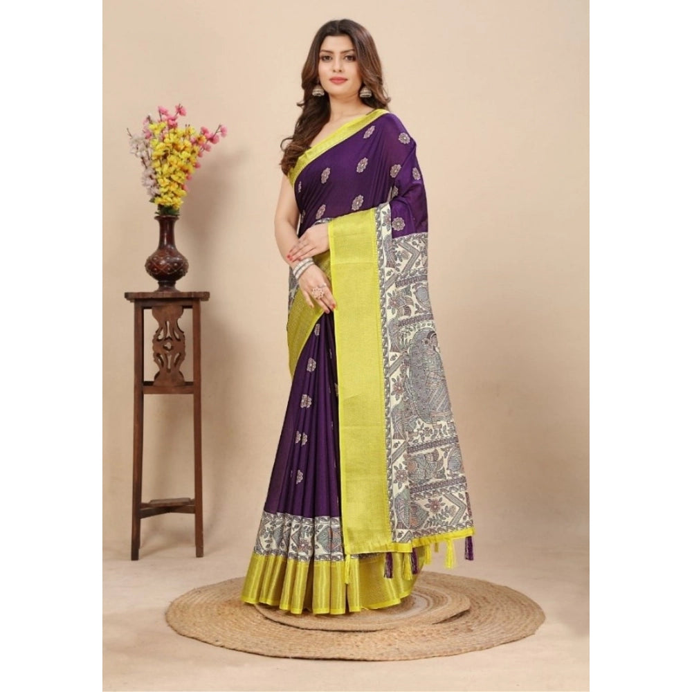 Amfyn Women's Cotton Silk Printed Saree With Unstitched Blouse 5.5Mtr (Multicolor)