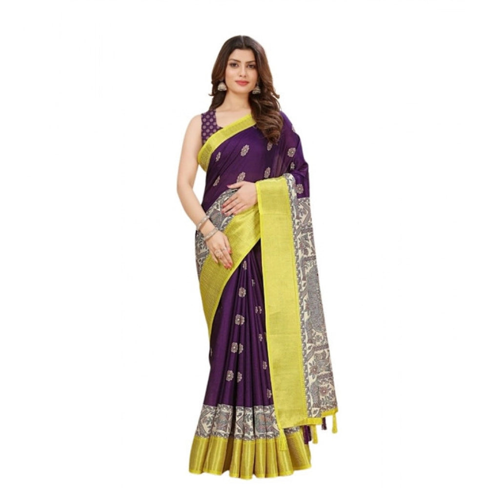 Amfyn Women's Cotton Silk Printed Saree With Unstitched Blouse 5.5Mtr (Multicolor)