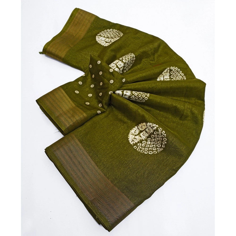 Amfyn Women's Cotton Silk Printed Saree With Unstitched Blouse 5.5Mtr (Green)