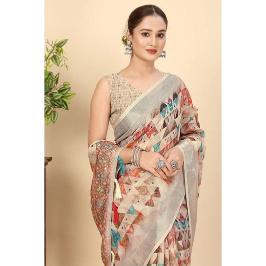 Amfyn Women's Cotton Silk Printed Saree With Unstitched Blouse 5.5Mtr (Multicolor)