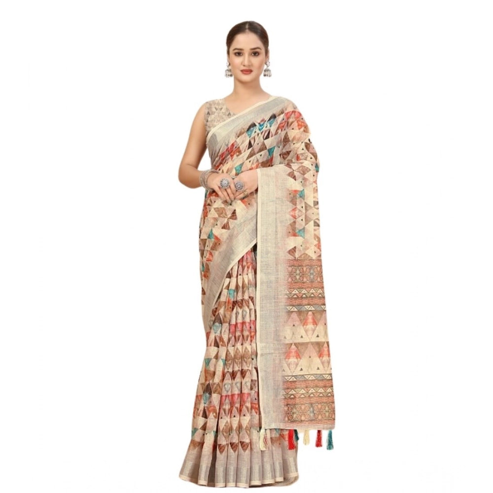 Amfyn Women's Cotton Silk Printed Saree With Unstitched Blouse 5.5Mtr (Multicolor)