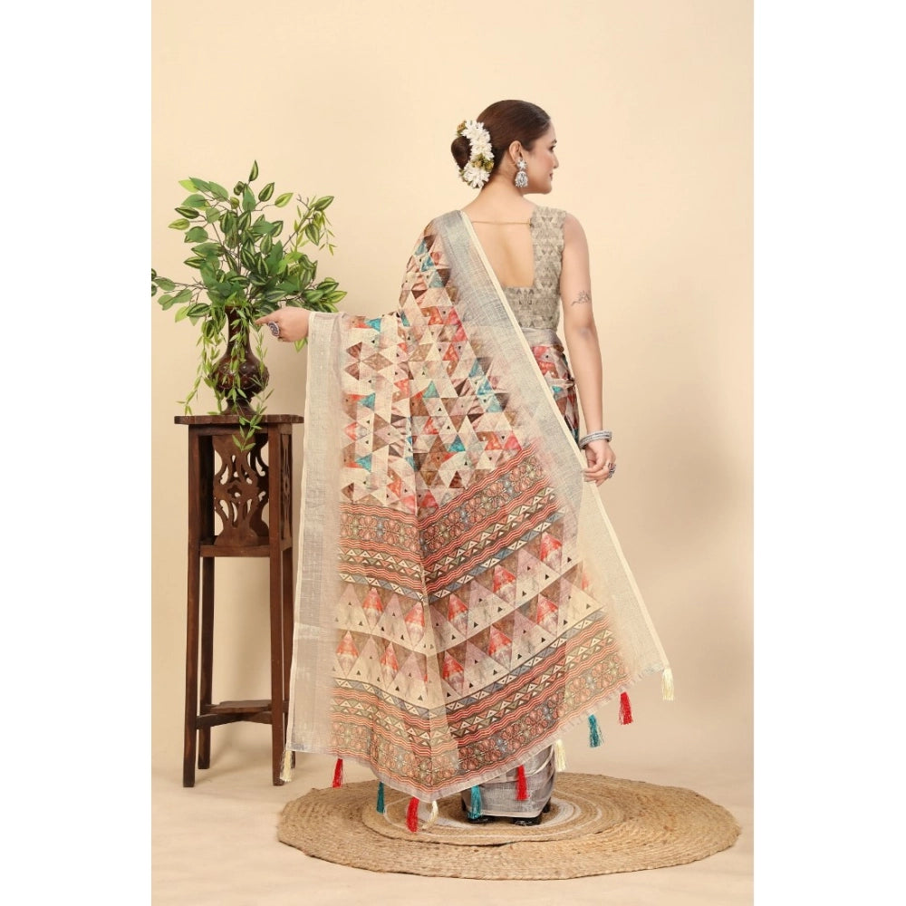 Amfyn Women's Cotton Silk Printed Saree With Unstitched Blouse 5.5Mtr (Multicolor)