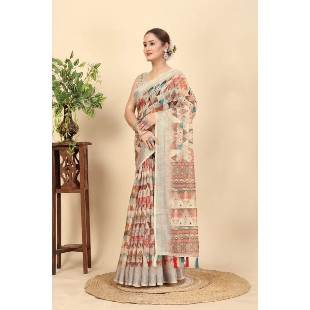 Amfyn Women's Cotton Silk Printed Saree With Unstitched Blouse 5.5Mtr (Multicolor)