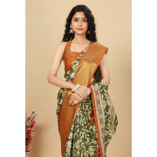 Amfyn Women's Cotton Silk Floral Printed Saree With Unstitched Blouse 5.5Mtr (Multicolor)