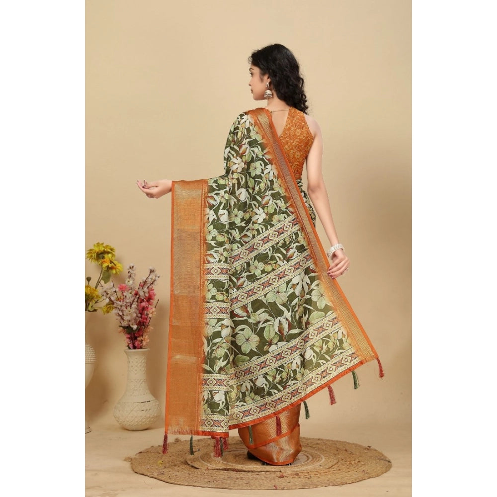 Amfyn Women's Cotton Silk Floral Printed Saree With Unstitched Blouse 5.5Mtr (Multicolor)