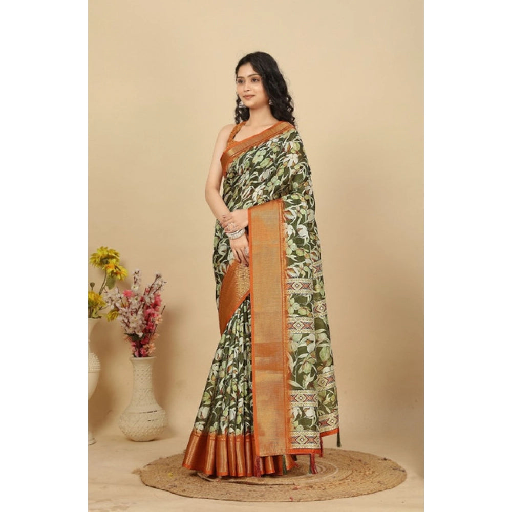 Amfyn Women's Cotton Silk Floral Printed Saree With Unstitched Blouse 5.5Mtr (Multicolor)