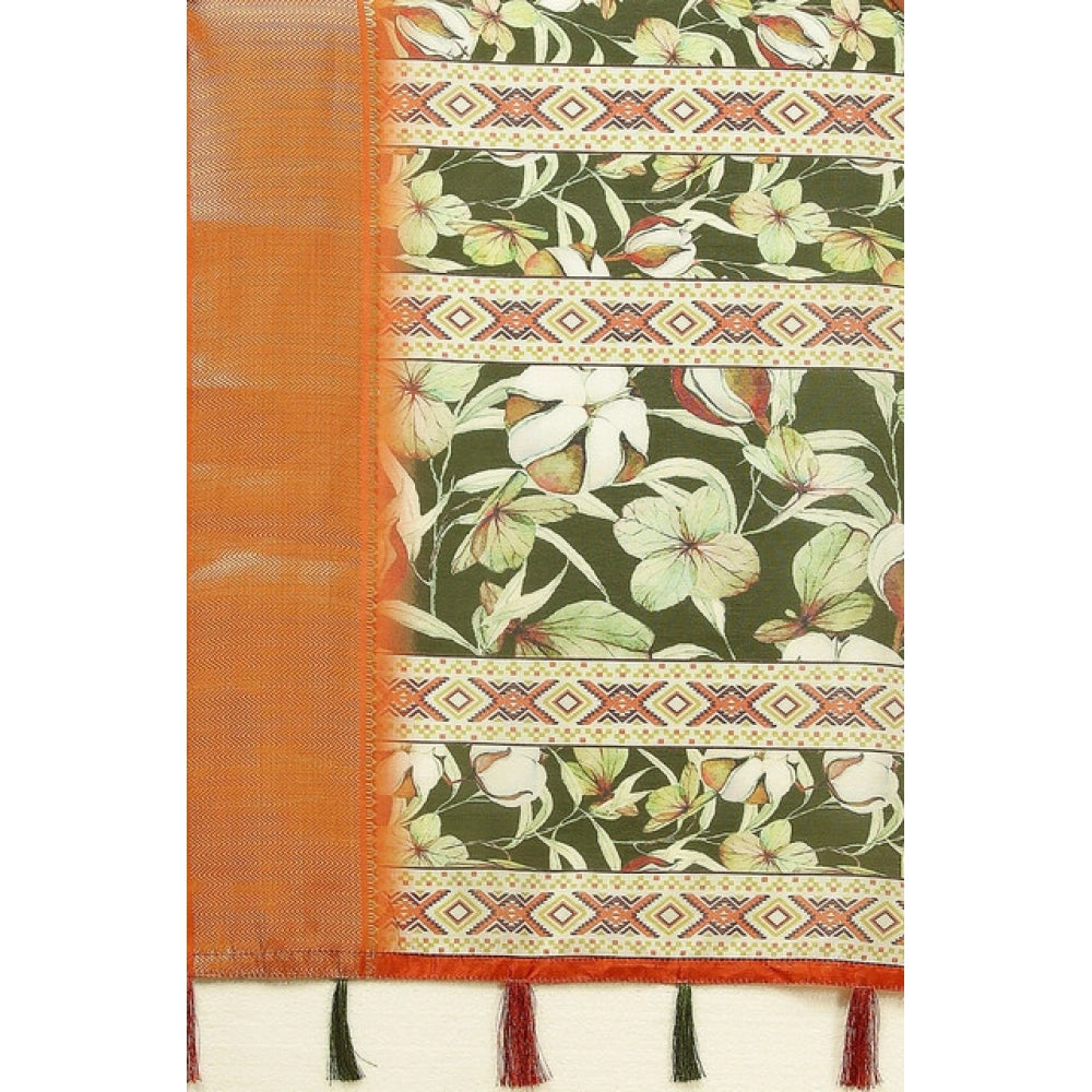 Amfyn Women's Cotton Silk Floral Printed Saree With Unstitched Blouse 5.5Mtr (Multicolor)