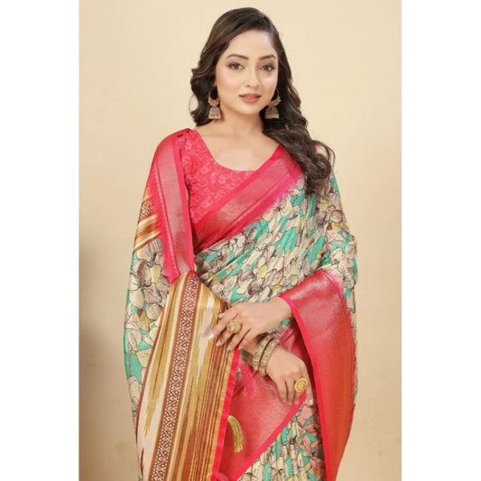 Amfyn Women's Cotton Silk Floral Printed Saree With Unstitched Blouse 5.5Mtr (Multicolor)