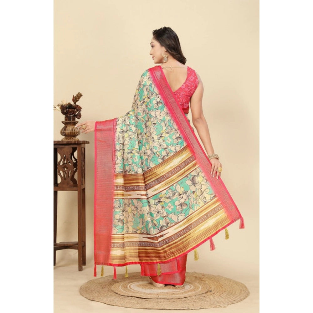 Amfyn Women's Cotton Silk Floral Printed Saree With Unstitched Blouse 5.5Mtr (Multicolor)