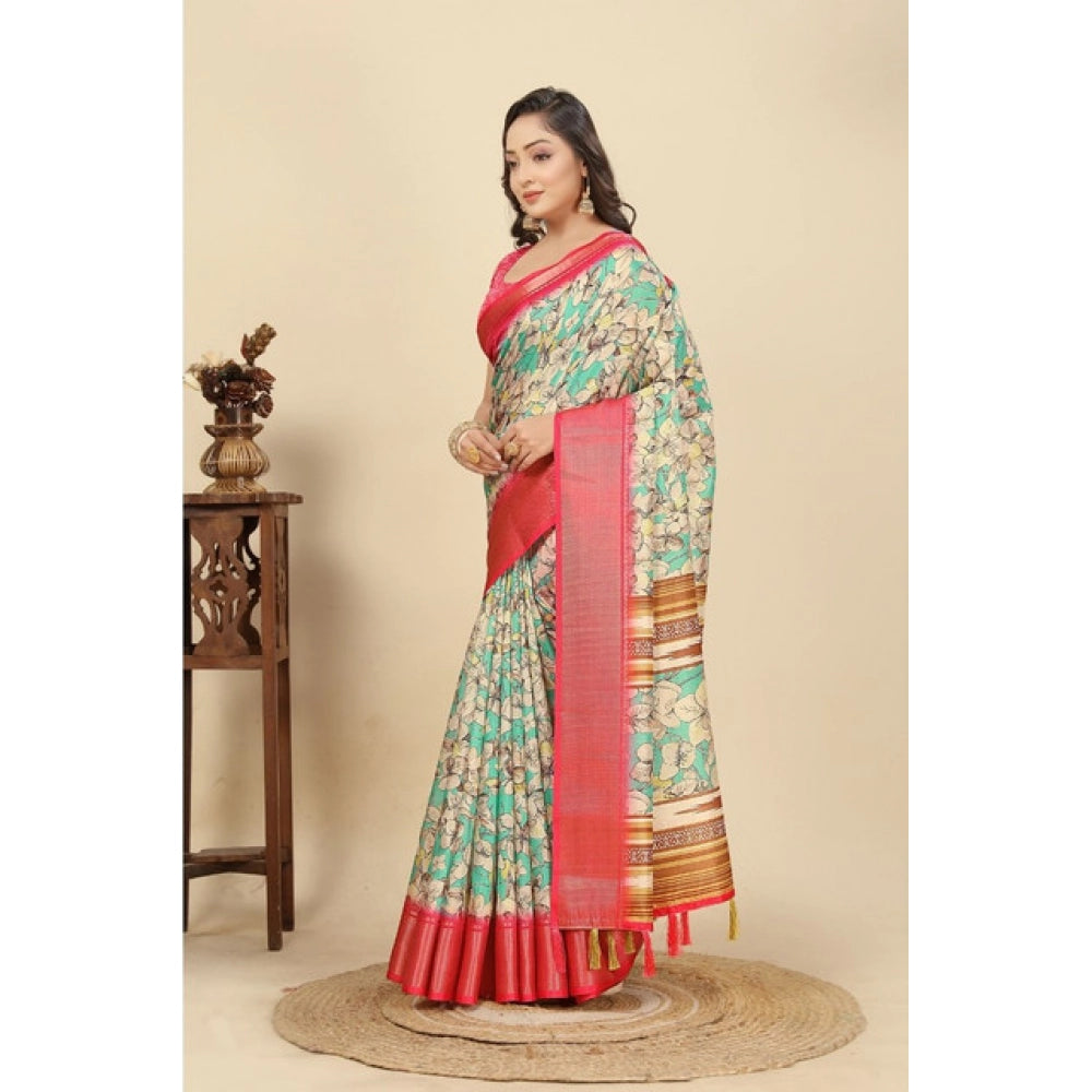 Amfyn Women's Cotton Silk Floral Printed Saree With Unstitched Blouse 5.5Mtr (Multicolor)