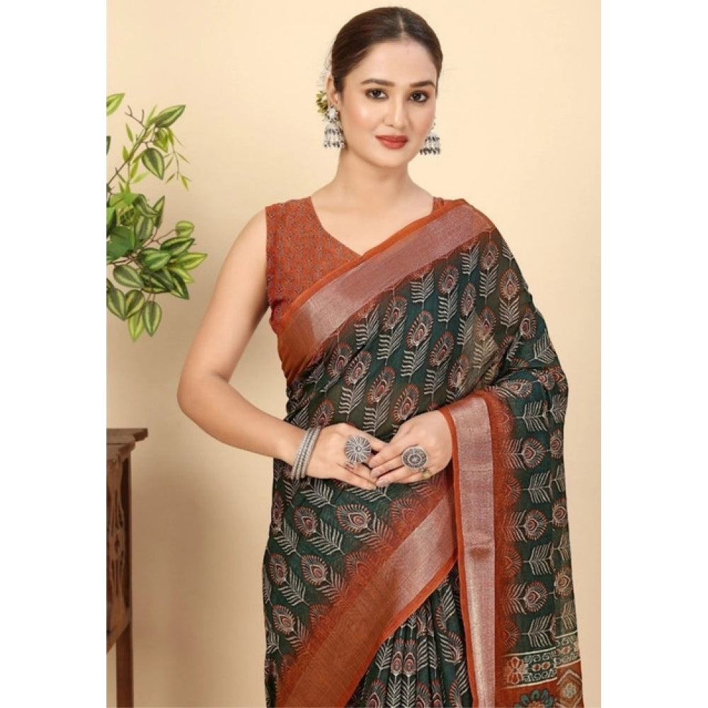 Amfyn Women's Cotton Silk Printed Saree With Unstitched Blouse 5.5Mtr (Multicolor)
