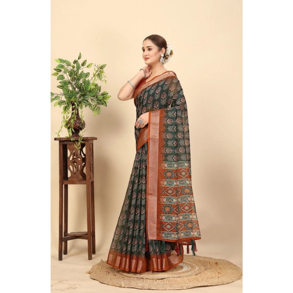 Amfyn Women's Cotton Silk Printed Saree With Unstitched Blouse 5.5Mtr (Multicolor)
