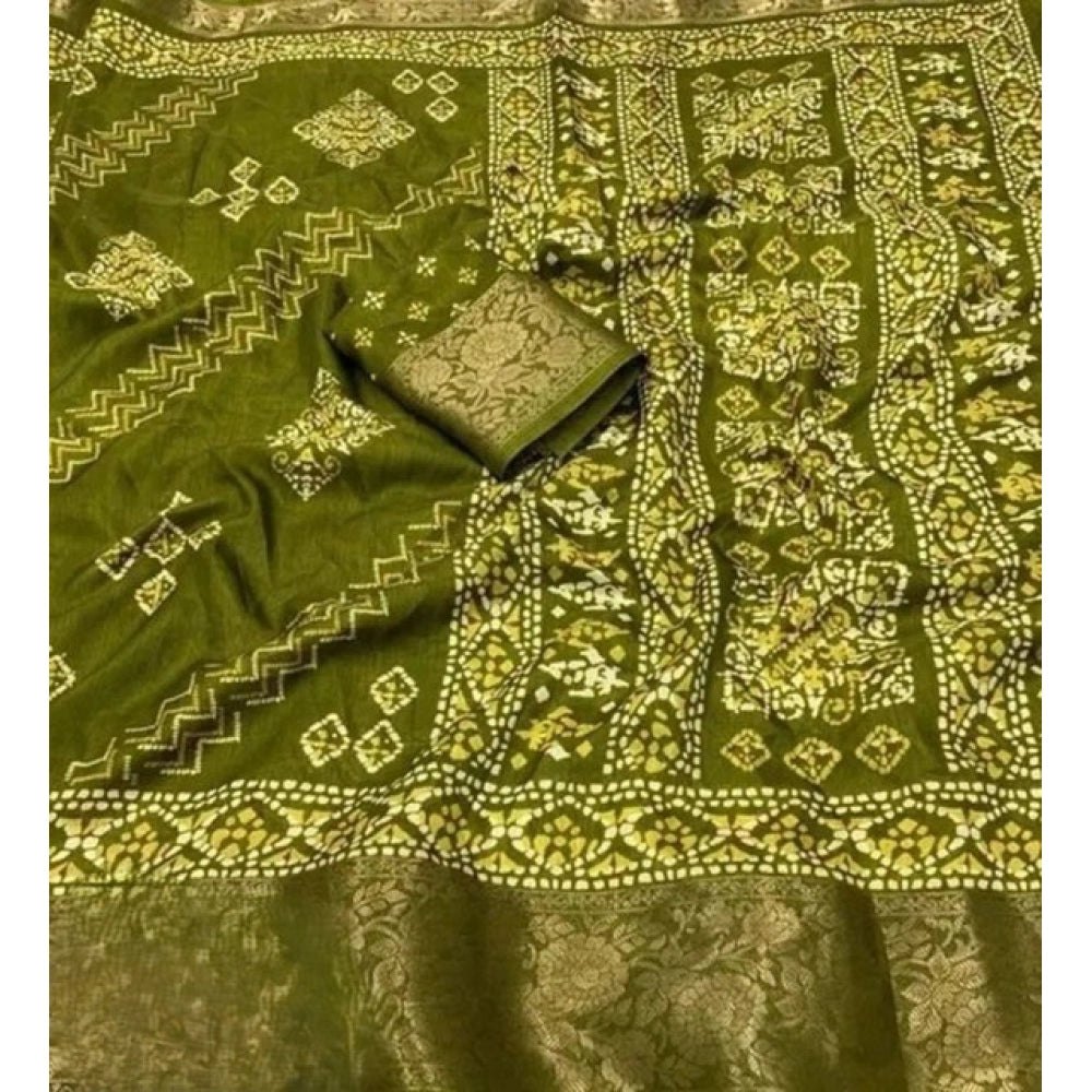 Amfyn Women's Cotton Silk Printed Saree With Unstitched Blouse 5.5Mtr (Green)