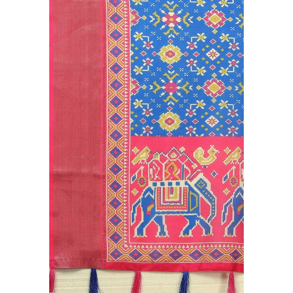 Amfyn Women's Cotton Silk Printed Saree With Unstitched Blouse 5.5Mtr (Blue)