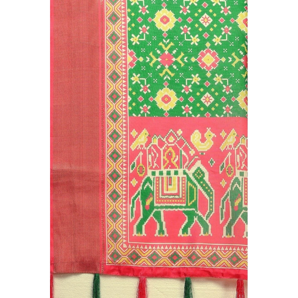 Amfyn Women's Cotton Silk Printed Saree With Unstitched Blouse 5.5Mtr (Green)