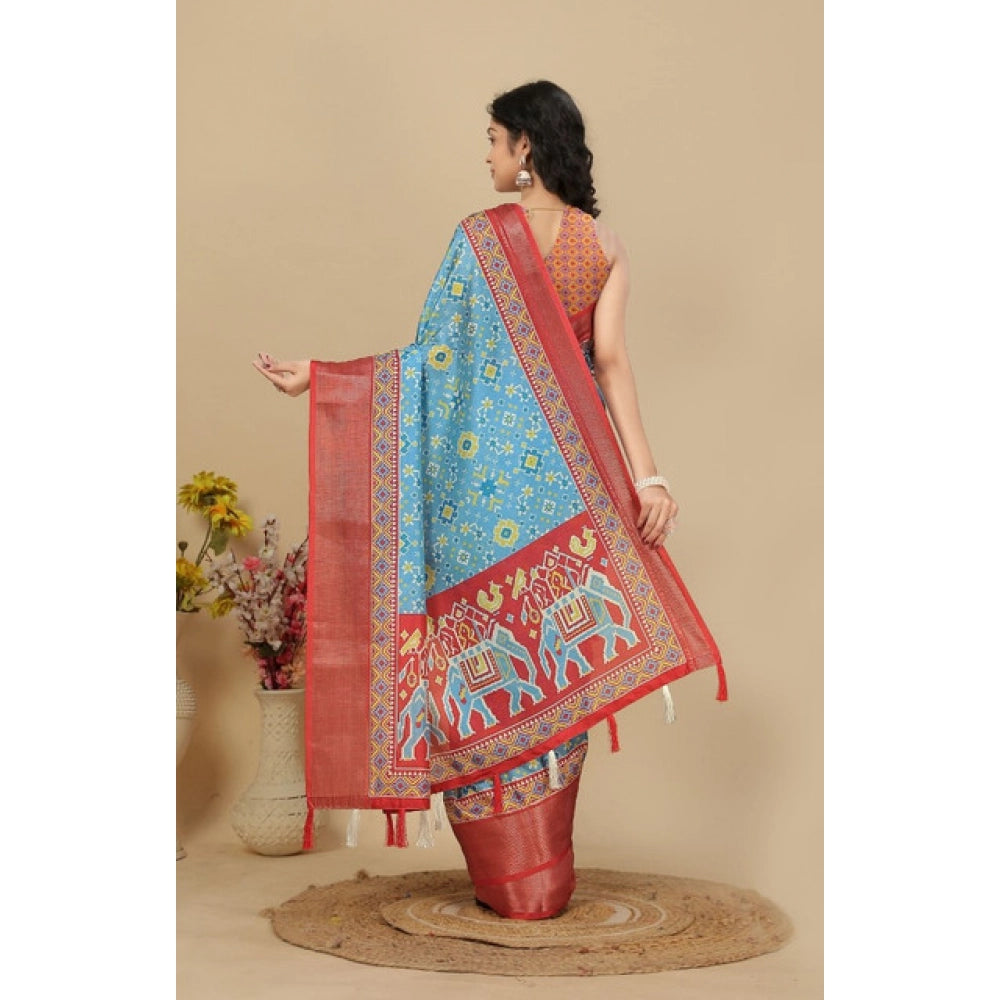 Amfyn Women's Cotton Silk Printed Saree With Unstitched Blouse 5.5Mtr (Rama)