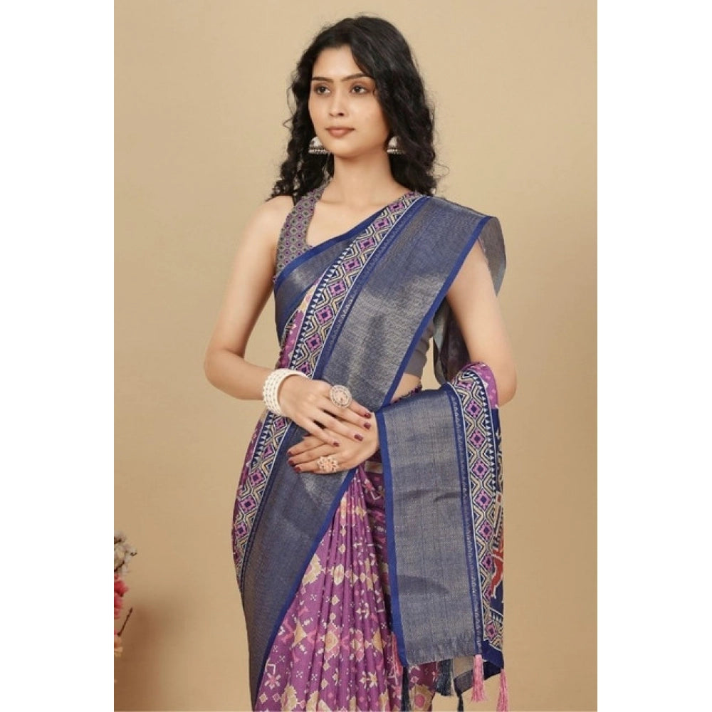 Amfyn Women's Cotton Silk Printed Saree With Unstitched Blouse 5.5Mtr (Wine)