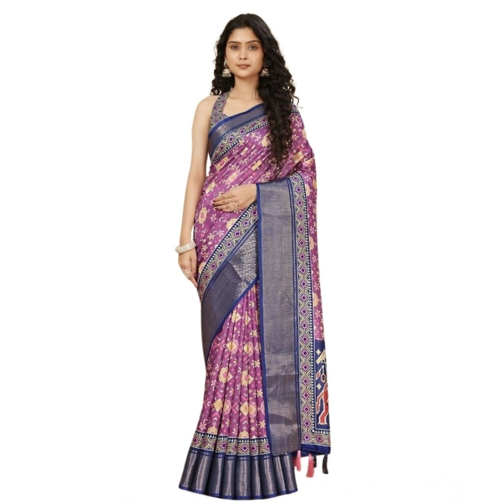 Amfyn Women's Cotton Silk Printed Saree With Unstitched Blouse 5.5Mtr (Wine)