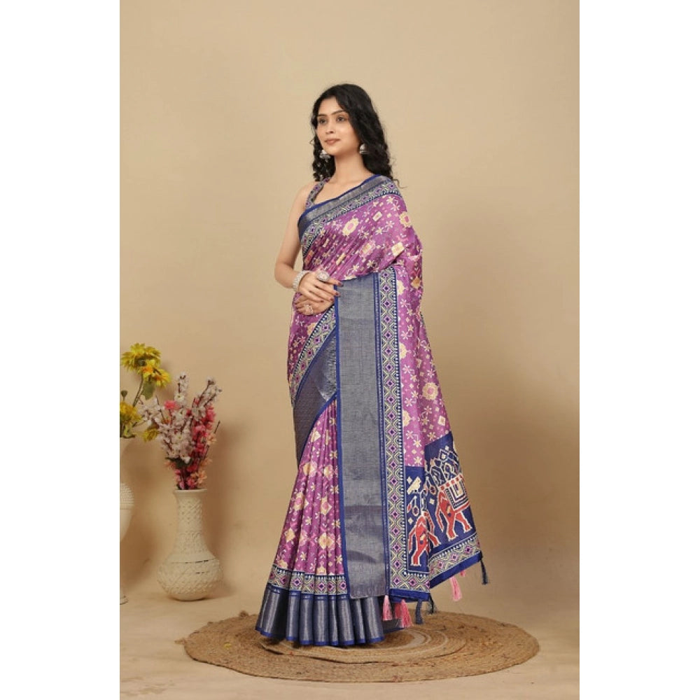 Amfyn Women's Cotton Silk Printed Saree With Unstitched Blouse 5.5Mtr (Wine)