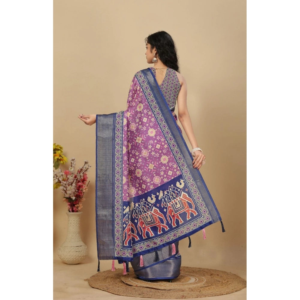 Amfyn Women's Cotton Silk Printed Saree With Unstitched Blouse 5.5Mtr (Wine)