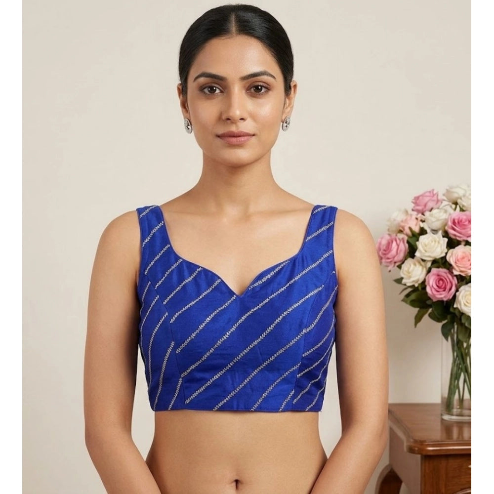 Amfyn Women's Silk Embellished Sweetheart Neck Sleeveless Readymade Padded Blouse (Blue, Size 38)