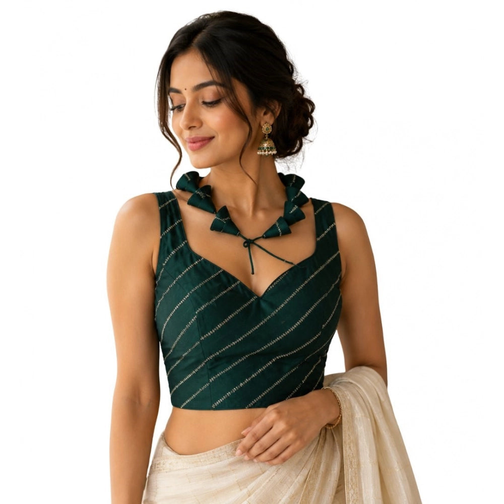 Amfyn Women's Silk Embellished Sweetheart Neck Sleeveless Readymade Padded Blouse (Green, Size 38)