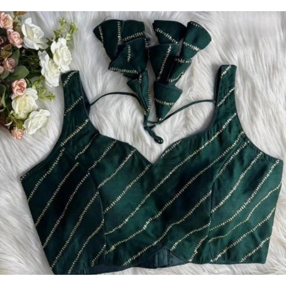 Amfyn Women's Silk Embellished Sweetheart Neck Sleeveless Readymade Padded Blouse (Green, Size 38)